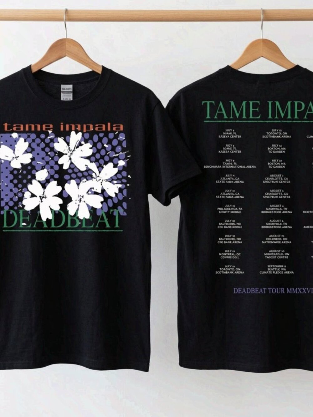 Tame Impala Deadbeat Tour 2026 Double-Sided Black Flower T-Shirt Reprint